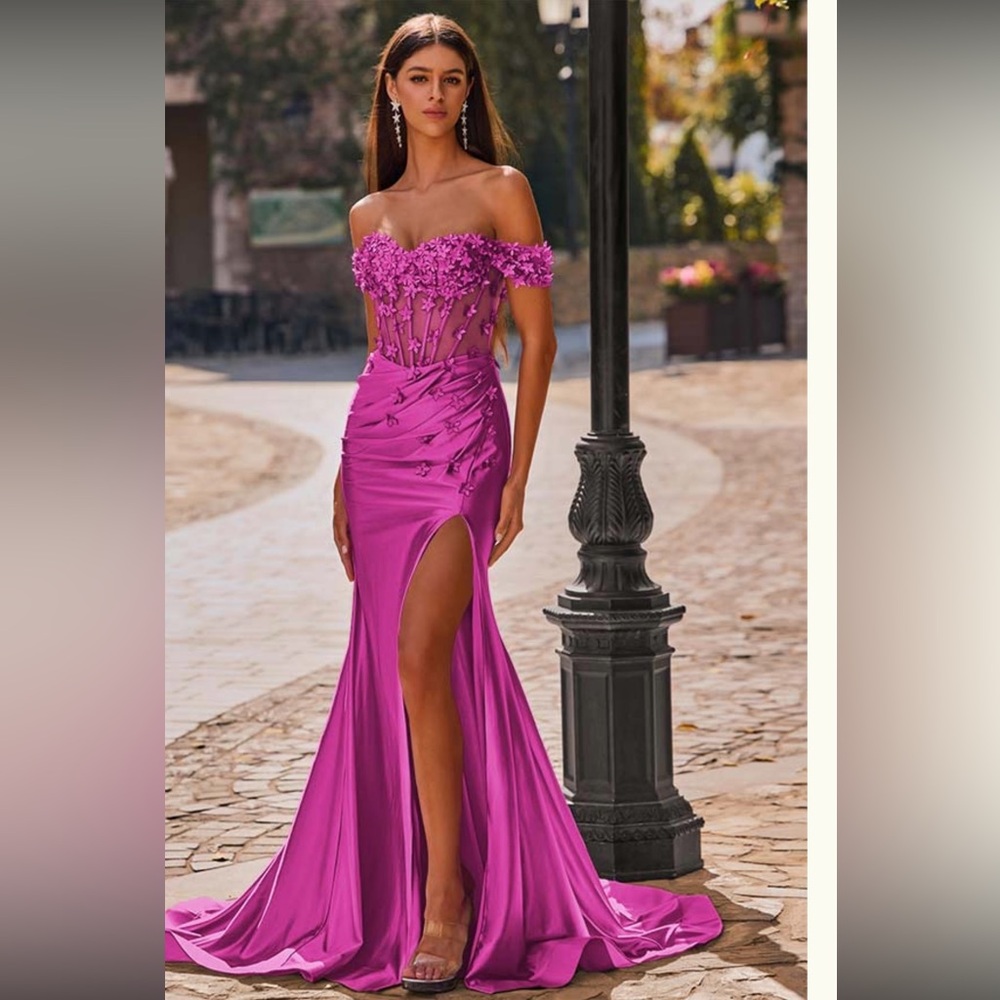 Stacees Mermaid Off-the-Shoulder Silk like Satin Court Train Evening Gown/Dress
